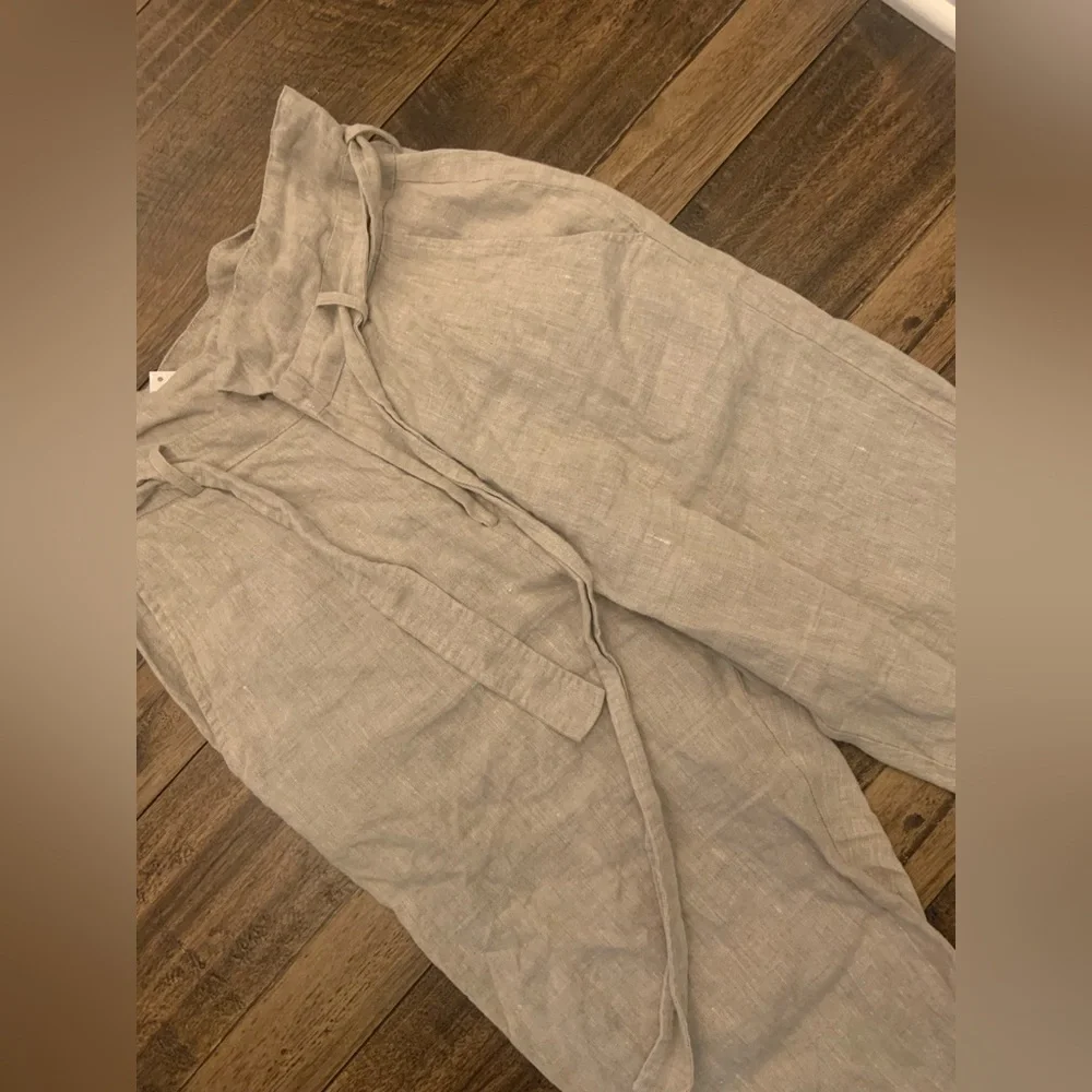 Reformation Fisher Paperbag Linen Straight Leg Cuffed Ankle Pants tan fall boho